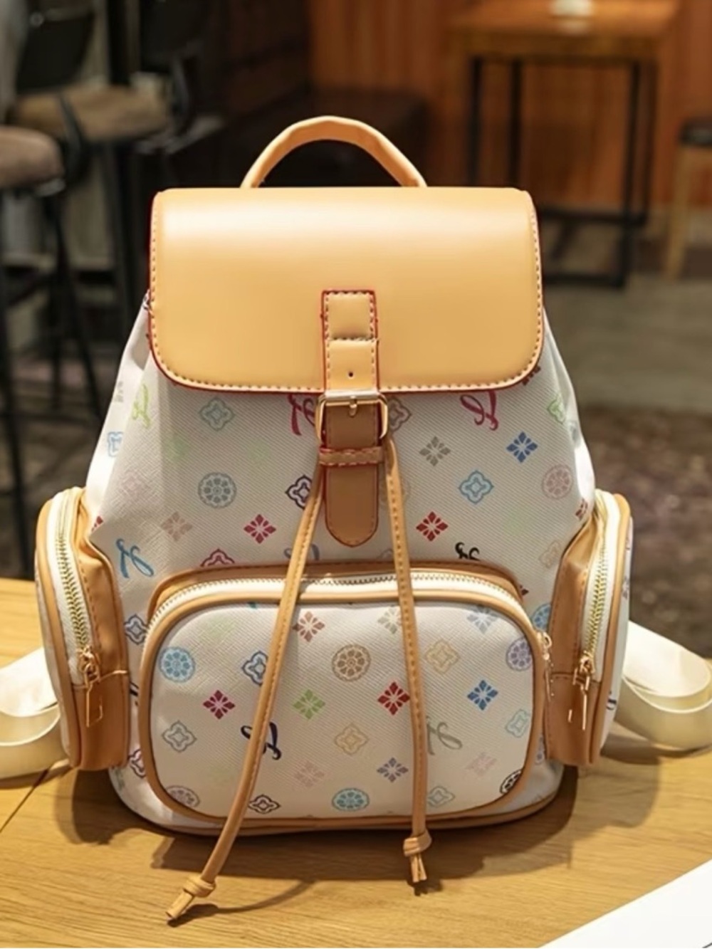 Target Women's White Multicolor Logo-Print Backpack with Tan Trim